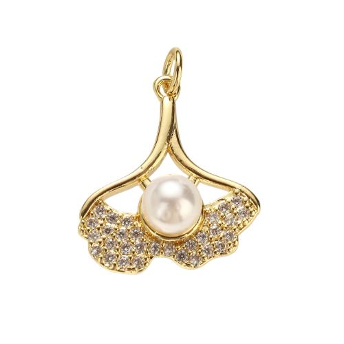 Cubic Zirconia Micro Pave bronze Pingente, cobre, with Concha de resina, banhado a ouro genuino, DIY & micro pavimento em zircônia cúbica & vazio, 21x19x7mm, Buraco:Aprox 4mm, vendido por PC