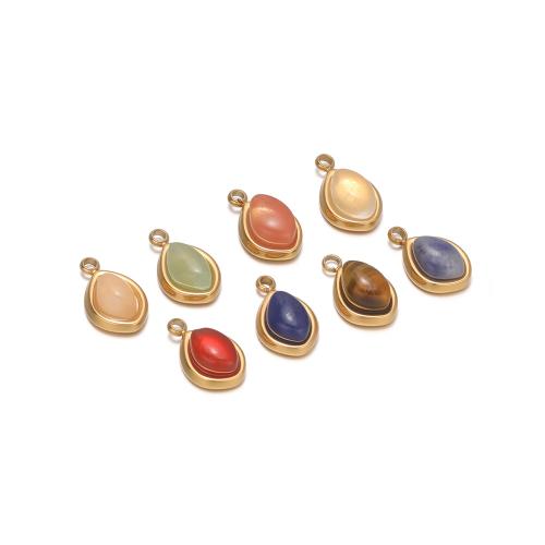 Gemstone Medálok Ékszer, 304 rozsdamentes acél, -val Drágakő, Könnycsepp, arany színű aranyozott, DIY, több színt a választás, 7x12mm, 10PC-k/Bag, Által értékesített Bag