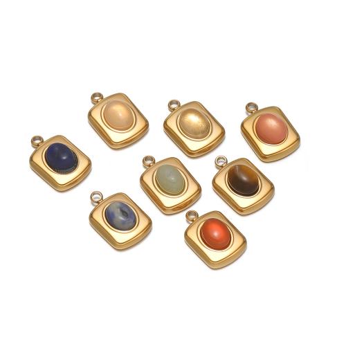 Gemstone Medálok Ékszer, 304 rozsdamentes acél, -val Drágakő, Négyzet, arany színű aranyozott, DIY, több színt a választás, 9x13mm, 10PC-k/Bag, Által értékesített Bag