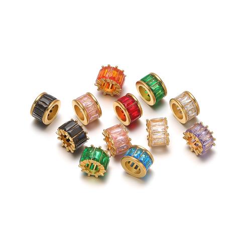 Rustfrit stål stort hul perler, 304 rustfrit stål, guldfarve belagt, du kan DIY & Micro Pave cubic zirconia, flere farver til valg, 3pc'er/Bag, Solgt af Bag