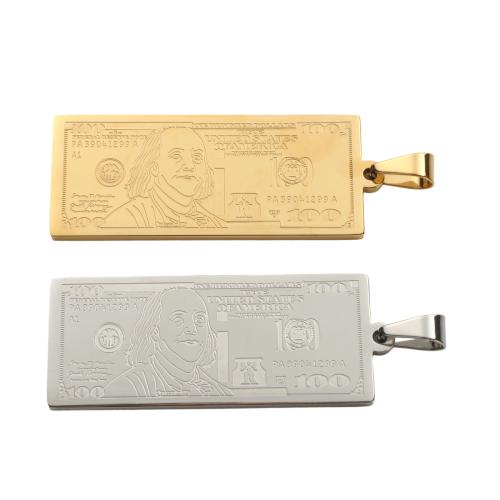 Rustfrit stål Tag Charm, 304 rustfrit stål, Dollar, forgyldt, du kan DIY, flere farver til valg, 52.20x20.60x2.10mm, Solgt af PC