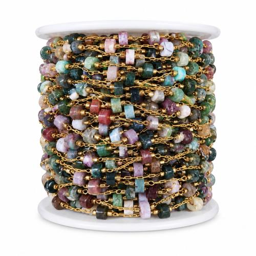 Decorative Beaded Chain 304 Stainless Steel with Gemstone DIY 4mm Sold By Spool
