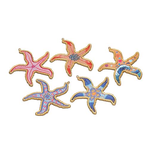 Rustfrit stål Animal Pendler, 304 rustfrit stål, Starfish, guldfarve belagt, du kan DIY & emalje, flere farver til valg, 53x56mm, 3pc'er/Bag, Solgt af Bag