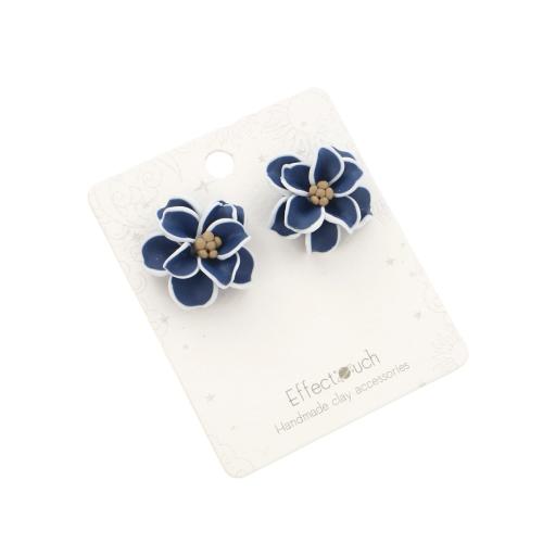 Polymer Clay Graí Earring, Flower, jewelry faisin & do bhean, gorm, earring size 20x20mm, needle length 12mm, Díolta De réir Péire