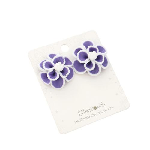 Polymer Clay Graí Earring, Flower, jewelry faisin & do bhean, corcra, earring size 23x23mm, needle length 12mm, Díolta De réir Péire
