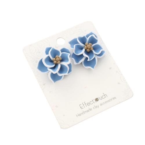 Polymer Clay Graí Earring, Flower, jewelry faisin & do bhean, gorm, earring size 22x22mm, needle length 12mm, Díolta De réir Péire