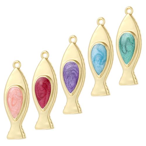 Bijoux pendentifs en laiton, poisson, Placage de couleur d'or, DIY & émail, plus de couleurs à choisir, Vendu par PC