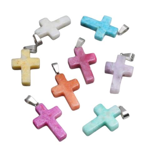 Bijoux Pendentifs en pierres gemmes, Pierre naturelle, avec Acier inoxydable 304, croix, teints & DIY, plus de couleurs à choisir, 25x18x5mm, Vendu par PC