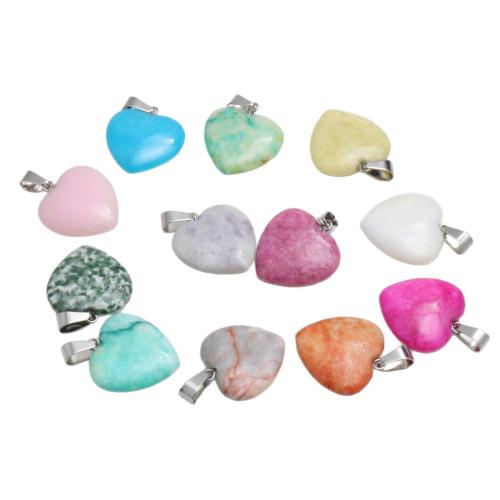 Bijoux Pendentifs en pierres gemmes, Pierre naturelle, avec Acier inoxydable 304, coeur, teints & DIY, plus de couleurs à choisir, 20.50x6mm, Vendu par PC