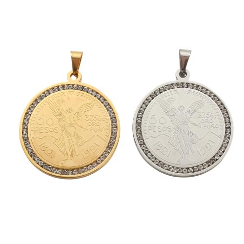 Bijoux pendentifs en acier inoxydable , Acier inoxydable 304, Plat rond, Placage, DIY & avec strass, plus de couleurs à choisir, 45.10x39.90x2.40mm, Vendu par PC