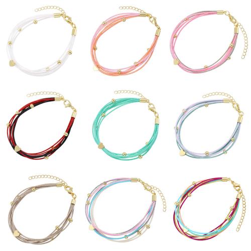 laiton bracelet, avec cordon de polyester, multicouche & pour femme, plus de couleurs à choisir, Longueur Environ 190 mm, Vendu par PC