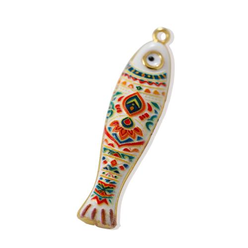 Bijoux pendentifs en laiton, poisson, Placage de couleur d'or, DIY & émail, plus de couleurs à choisir, 8.80x36.20mm, Vendu par PC