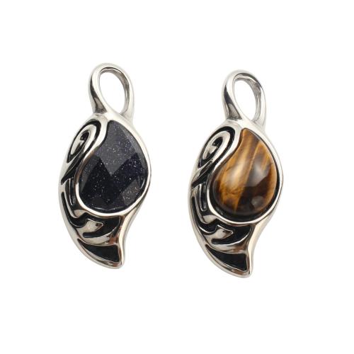Bijoux Pendentifs en pierres gemmes, Acier inoxydable 304, avec pierre gemme, DIY, plus de couleurs à choisir, 42.60x18.30x9.30mm, Vendu par PC