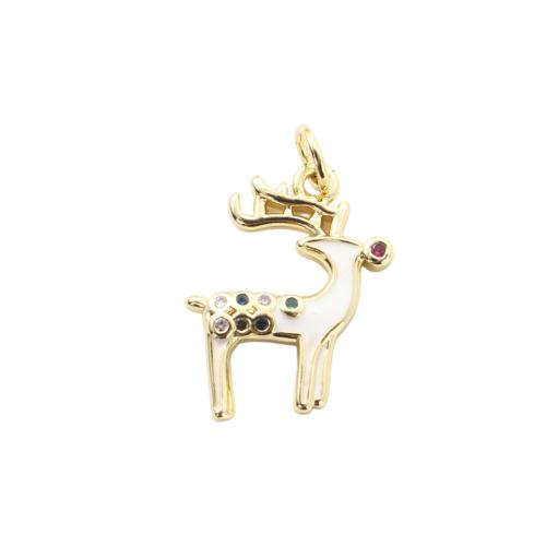 Kubni cirkonij Micro Pave Brass Privjesak, Mesing, Božićni sob, zlatna boja pozlaćen, Božićni dizajn & možete DIY & micro utrti kubni cirkonij & emajl, 17.90x14.60x2.30mm, Prodano By PC