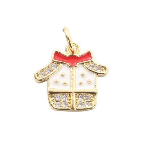Messing hanger met micro-paved kubieke zirconia's, Doos, gold plated, Kerstontwerp & DIY & micro pave zirconia & glazuur, 12.70x13.40x1.80mm, Verkocht door PC
