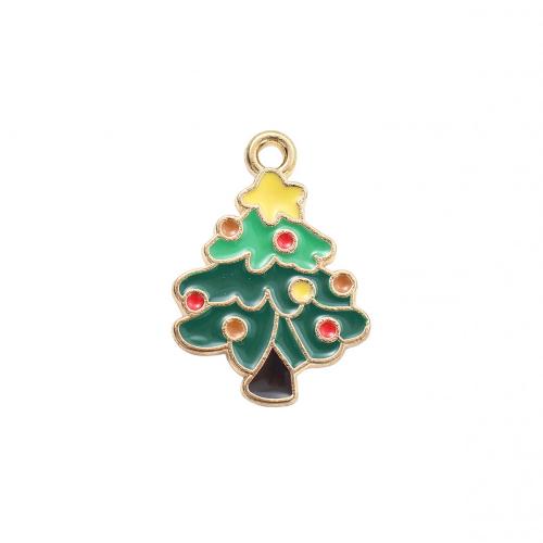 Ciondoli Natale in lega di zinco, lega in zinco, Albero di Natale, placcato color oro, DIY & smalto, 25.40x17.90x1.10mm, Venduto da PC