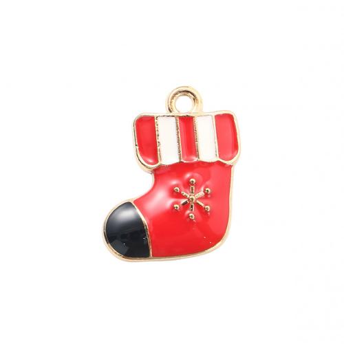 Ciondoli Natale in lega di zinco, lega in zinco, Calza Natalizia, placcato color oro, DIY & smalto, 19.10x16.40x2.40mm, Venduto da PC