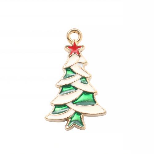 Ciondoli Natale in lega di zinco, lega in zinco, Albero di Natale, placcato color oro, DIY & smalto, 26.30x15.80x2.60mm, Venduto da PC