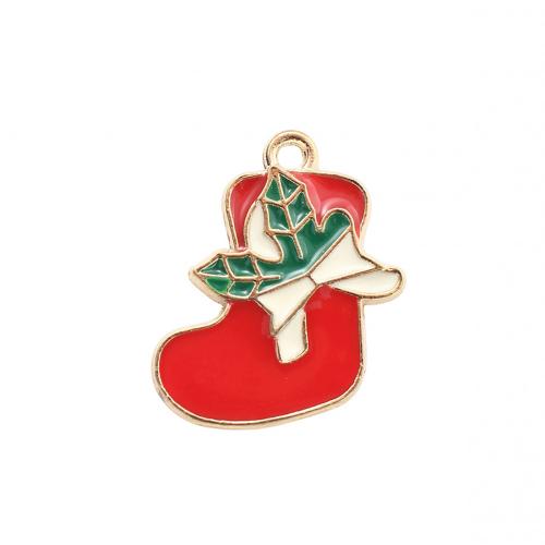 Ciondoli Natale in lega di zinco, lega in zinco, Calza Natalizia, placcato color oro, DIY & smalto, 23.70x20.20x1.30mm, Venduto da PC