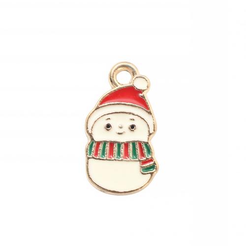 Ciondoli Natale in lega di zinco, lega in zinco, Pupazzo di eve, placcato color oro, Design natalizio & DIY & smalto, 20.30x11.10x1.30mm, Venduto da PC