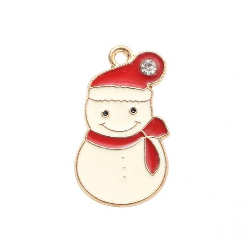 Ciondoli Natale in lega di zinco, lega in zinco, Pupazzo di eve, placcato color oro, Design natalizio & DIY & smalto & con strass, 25.50x15.50x1.30mm, Venduto da PC