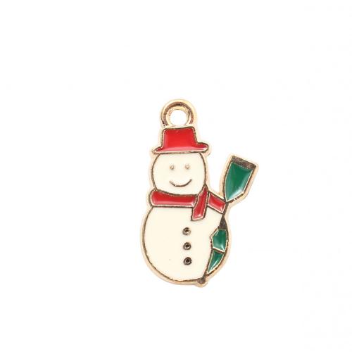 Ciondoli Natale in lega di zinco, lega in zinco, Pupazzo di eve, placcato color oro, Design natalizio & DIY & smalto, 20.60x13x1.30mm, Venduto da PC