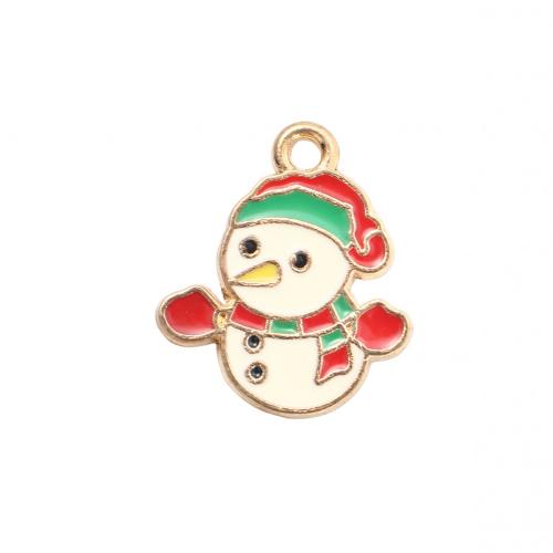 Ciondoli Natale in lega di zinco, lega in zinco, Pupazzo di eve, placcato color oro, Design natalizio & DIY & smalto, 21.70x18.50x1.10mm, Venduto da PC