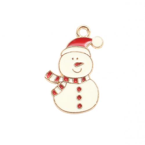 Ciondoli Natale in lega di zinco, lega in zinco, Pupazzo di eve, placcato color oro, Design natalizio & DIY & smalto, 24x17x1.30mm, Venduto da PC