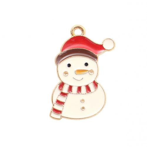 Ciondoli Natale in lega di zinco, lega in zinco, Pupazzo di eve, placcato color oro, Design natalizio & DIY & smalto, 26.10x18x1mm, Venduto da PC