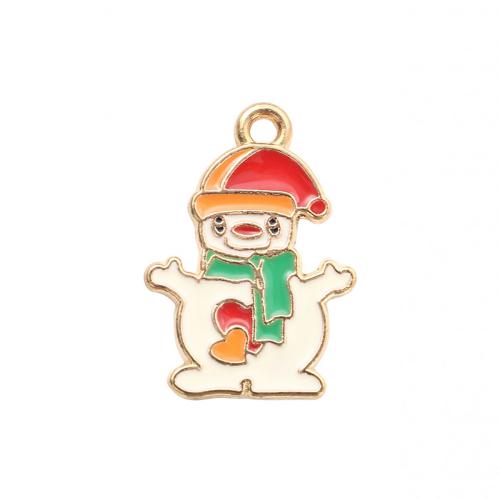 Ciondoli Natale in lega di zinco, lega in zinco, Pupazzo di eve, placcato color oro, Design natalizio & DIY & smalto, 25.20x17.90x1.30mm, Venduto da PC