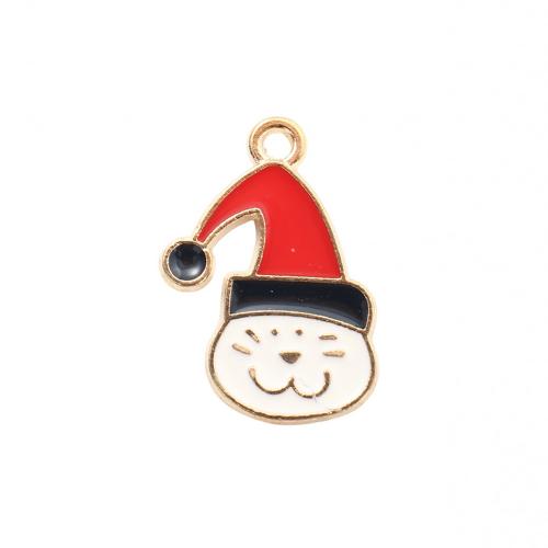 Ciondoli Natale in lega di zinco, lega in zinco, Gatto, placcato color oro, Design natalizio & DIY & smalto, 21.10x14.80x1.30mm, Venduto da PC