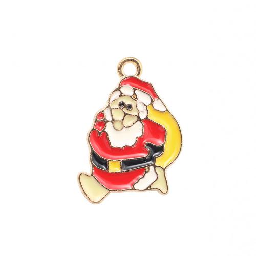 Zinek Vánoční Přívěsky, Santa Claus, barva pozlacený, Vánoční design & DIY & smalt, 23.70x16.50x1.30mm, Prodáno By PC