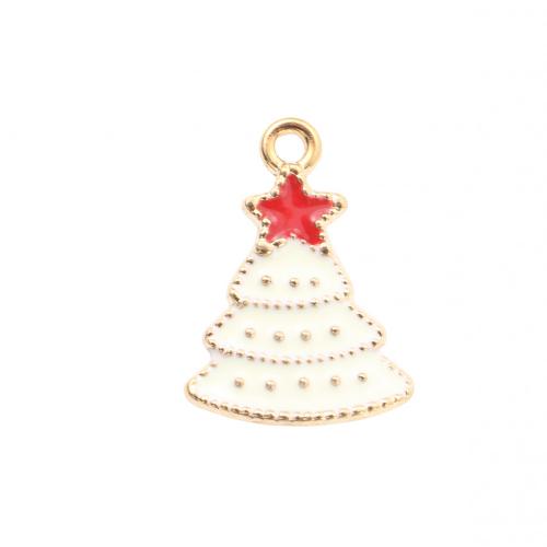Ciondoli Natale in lega di zinco, lega in zinco, Albero di Natale, placcato color oro, DIY & smalto, 21.60x15.50x1.90mm, Venduto da PC
