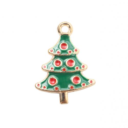 Ciondoli Natale in lega di zinco, lega in zinco, Albero di Natale, placcato color oro, DIY & smalto, 25.50x18.70x2.20mm, Venduto da PC