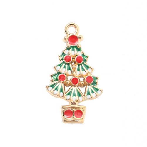 Ciondoli Natale in lega di zinco, lega in zinco, Albero di Natale, placcato color oro, DIY & smalto, 28.60x15.90x2.50mm, Venduto da PC