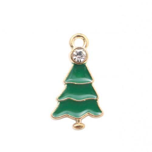 Ciondoli Natale in lega di zinco, lega in zinco, Albero di Natale, placcato color oro, DIY & smalto & con strass, 19.80x10.90x3.30mm, Venduto da PC