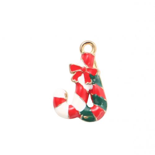 Ciondoli Natale in lega di zinco, lega in zinco, Barra di zucchero natalizia, placcato color oro, DIY & smalto, 20.60x13.90x2.50mm, Venduto da PC