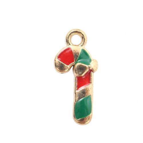 Ciondoli Natale in lega di zinco, lega in zinco, Barra di zucchero natalizia, placcato color oro, DIY & smalto, 21x9.50x2.40mm, Venduto da PC