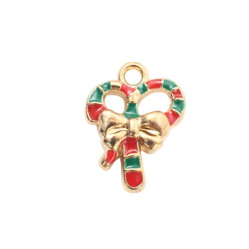 Ciondoli Natale in lega di zinco, lega in zinco, Barra di zucchero natalizia, placcato color oro, DIY & smalto, 17x13x3.10mm, Venduto da PC