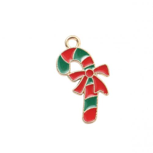 Ciondoli Natale in lega di zinco, lega in zinco, Barra di zucchero natalizia, placcato color oro, DIY & smalto, 23x13.50x1.10mm, Venduto da PC