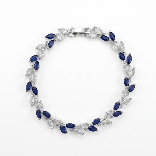 Brass Bracelet Leaf plated micro pave cubic zirconia & for woman Length Approx 18.5 cm Sold By PC