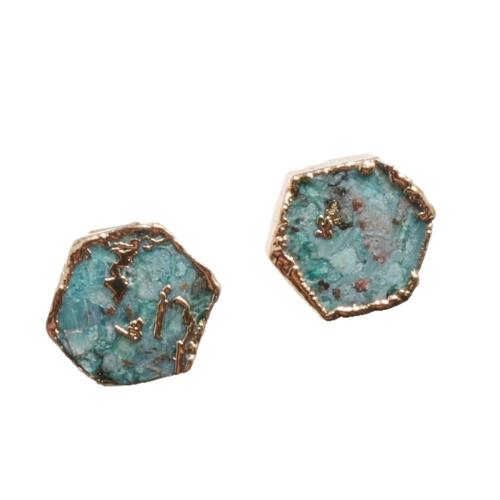 Impression Jasper Earring Stud Component DIY polished Hexagon size 8-10mm Sold By Pair