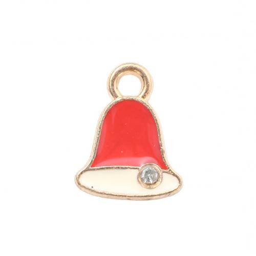 Ciondoli Natale in lega di zinco, lega in zinco, Campana Natalizia, placcato color oro, DIY & smalto & con strass, 12.10x9.40x1.70mm, Venduto da PC