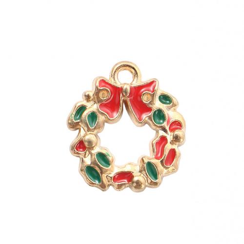 Ciondoli Natale in lega di zinco, lega in zinco, Ghirlanda natalizia, placcato color oro, DIY & smalto, 16.90x15.20x2.50mm, Venduto da PC