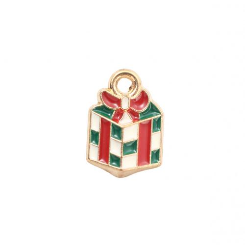 Ciondoli Natale in lega di zinco, lega in zinco, forma di regalo, placcato color oro, Design natalizio & DIY & smalto, 14.30x9.90x2.80mm, Venduto da PC
