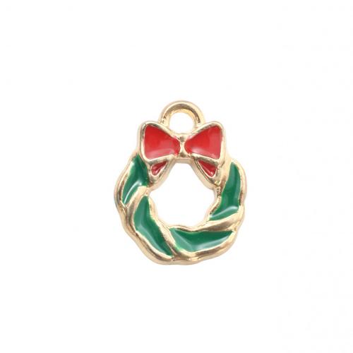 Ciondoli Natale in lega di zinco, lega in zinco, Ghirlanda natalizia, placcato color oro, DIY & smalto, 14.60x11.70x1.70mm, Venduto da PC