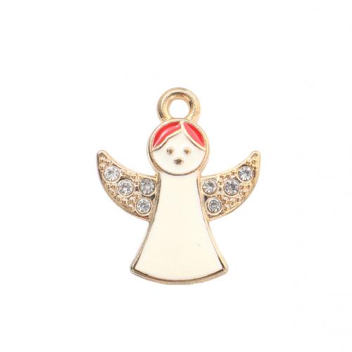 Zinc Alloy Christmas Pendants Angel gold color plated DIY & enamel & with rhinestone Sold By PC