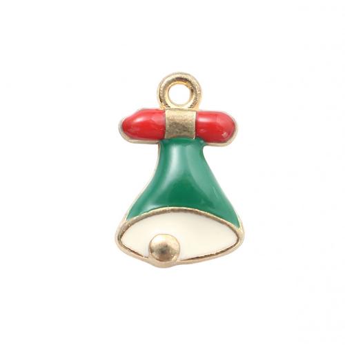 Zinc Alloy Christmas Pendants Christmas Bell gold color plated DIY & enamel Sold By PC