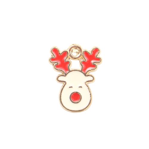 Zinc Alloy Christmas Pendants Christmas Reindeer gold color plated DIY & enamel & with rhinestone Sold By PC