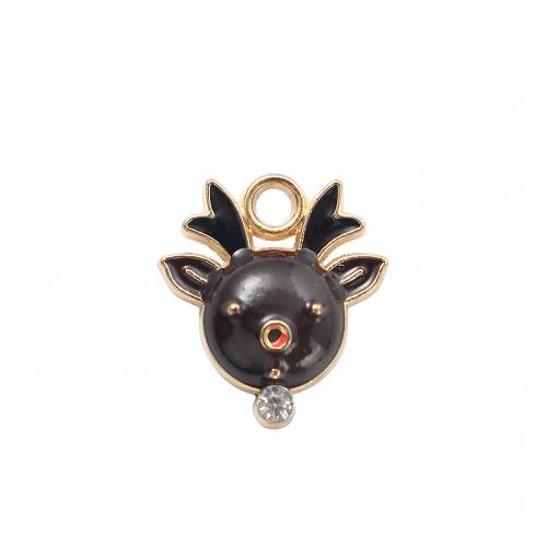 Zinc Alloy Christmas Pendants Christmas Reindeer gold color plated DIY & enamel & with rhinestone Sold By PC